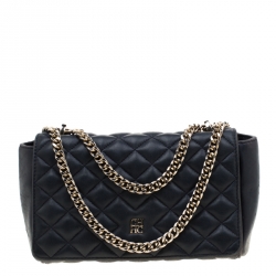Pre Owned Carolina Herrera Navy Blue Quilted Leather Chain Shoulder Bag