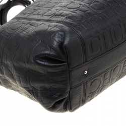 Pre Owned Carolina Herrera Black Monogram Leather Tassel Tote