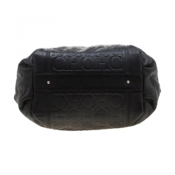 Pre Owned Carolina Herrera Black Monogram Leather Tassel Tote