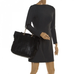 Pre Owned Carolina Herrera Black Monogram Leather Tassel Tote