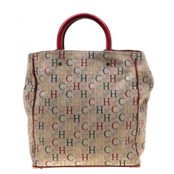 Pre Owned Carolina Herrera Multicolor Canvas and Leather Trim Shopper Tote
