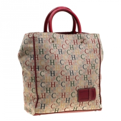 Pre Owned Carolina Herrera Multicolor Canvas and Leather Trim Shopper Tote