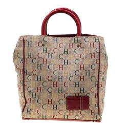 Pre Owned Carolina Herrera Multicolor Canvas and Leather Trim Shopper Tote