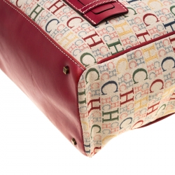 Pre Owned Carolina Herrera Multicolor Canvas and Leather Trim Shopper Tote