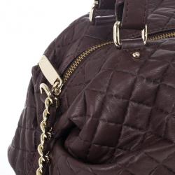Pre Owned Carolina Herrera Brown Lambskin Quilted Stitching Bowling Bag