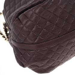 Pre Owned Carolina Herrera Brown Lambskin Quilted Stitching Bowling Bag