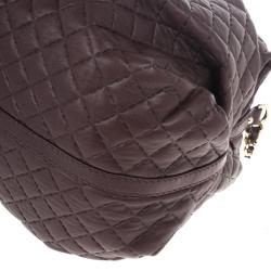Pre Owned Carolina Herrera Brown Lambskin Quilted Stitching Bowling Bag