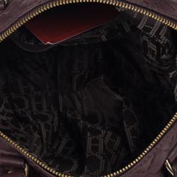 Pre Owned Carolina Herrera Brown Lambskin Quilted Stitching Bowling Bag