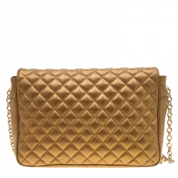 Pre Owned Carolina Herrera Gold Quilted Leather Flap Chain Shoulder Bag