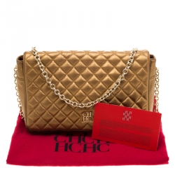 Pre Owned Carolina Herrera Gold Quilted Leather Flap Chain Shoulder Bag