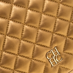 Pre Owned Carolina Herrera Gold Quilted Leather Flap Chain Shoulder Bag