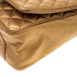 Pre Owned Carolina Herrera Gold Quilted Leather Flap Chain Shoulder Bag
