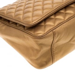 Pre Owned Carolina Herrera Gold Quilted Leather Flap Chain Shoulder Bag