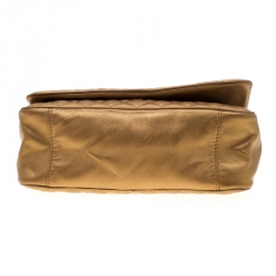 Pre Owned Carolina Herrera Gold Quilted Leather Flap Chain Shoulder Bag