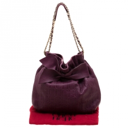 Pre Owned Carolina Herrera Burgandy Embossed Leather Bow Bucket Shoulder Bag
