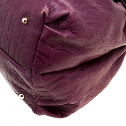 Pre Owned Carolina Herrera Burgandy Embossed Leather Bow Bucket Shoulder Bag