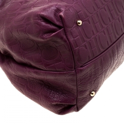 Pre Owned Carolina Herrera Burgandy Embossed Leather Bow Bucket Shoulder Bag