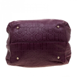 Pre Owned Carolina Herrera Burgandy Embossed Leather Bow Bucket Shoulder Bag