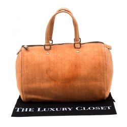 Carolina Herrera Orange Monogram Leather Large Andy Boston Bag