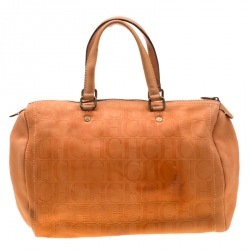 Carolina Herrera Orange Monogram Leather Large Andy Boston Bag