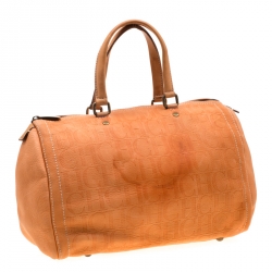Carolina Herrera Orange Monogram Leather Large Andy Boston Bag