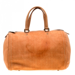Carolina Herrera Orange Monogram Leather Large Andy Boston Bag