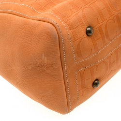 Carolina Herrera Orange Monogram Leather Large Andy Boston Bag