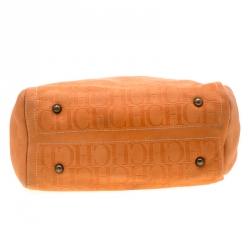 Carolina Herrera Orange Monogram Leather Large Andy Boston Bag