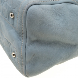 Carolina Herrera Light Blue Monogram Leather Andy Boston Bag