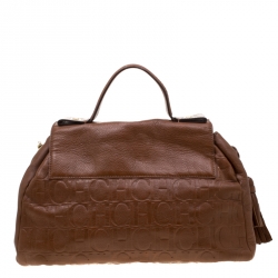 Pre Owned حقيبة كارولينا هيريرا يد علوية مينوتو جلد بنية