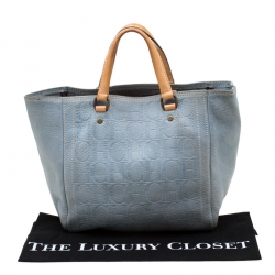 Carolina Herrera Light Blue Monogram Leather Andy Tote