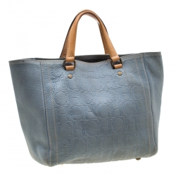 Carolina Herrera Light Blue Monogram Leather Andy Tote