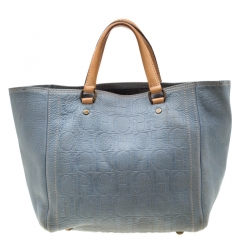 Carolina Herrera Light Blue Monogram Leather Andy Tote