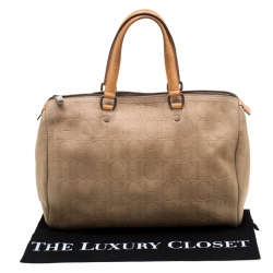 Pre Owned Carolina Herrera Beige Monogram Leather Andy Boston Bag