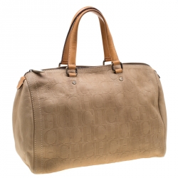 Pre Owned Carolina Herrera Beige Monogram Leather Andy Boston Bag