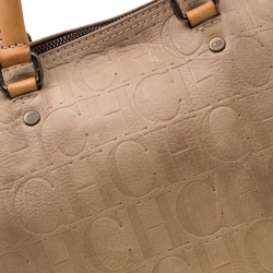 Pre Owned Carolina Herrera Beige Monogram Leather Andy Boston Bag