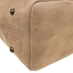 Pre Owned Carolina Herrera Beige Monogram Leather Andy Boston Bag