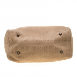 Pre Owned Carolina Herrera Beige Monogram Leather Andy Boston Bag