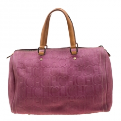 Pre Owned Carolina Herrera Light Purple Monogram Leather Andy Boston Bag