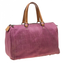 Pre Owned Carolina Herrera Light Purple Monogram Leather Andy Boston Bag