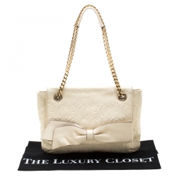 Pre Owned Carolina Herrera Cream Monogram Leather Audrey Shoulder Bag