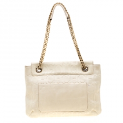 Pre Owned Carolina Herrera Cream Monogram Leather Audrey Shoulder Bag