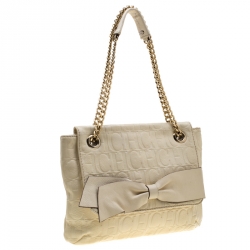 Pre Owned Carolina Herrera Cream Monogram Leather Audrey Shoulder Bag