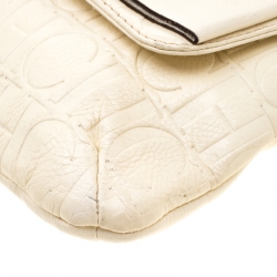 Pre Owned Carolina Herrera Cream Monogram Leather Audrey Shoulder Bag