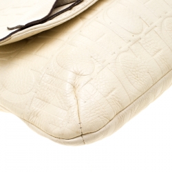Pre Owned Carolina Herrera Cream Monogram Leather Audrey Shoulder Bag