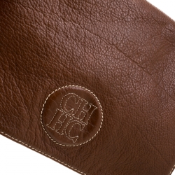 Pre Owned Carolina Herrera Brown Leather Flap Shoulder Bag
