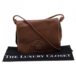 Pre Owned Carolina Herrera Brown Leather Flap Shoulder Bag