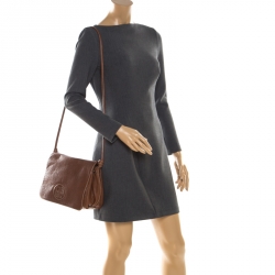 Pre Owned Carolina Herrera Brown Leather Flap Shoulder Bag