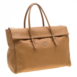 Carolina Herrera Brown Leather Flap Tote
