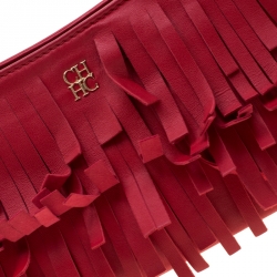 Carolina Hererra Red Leather Fringe Chain Shoulder Bag